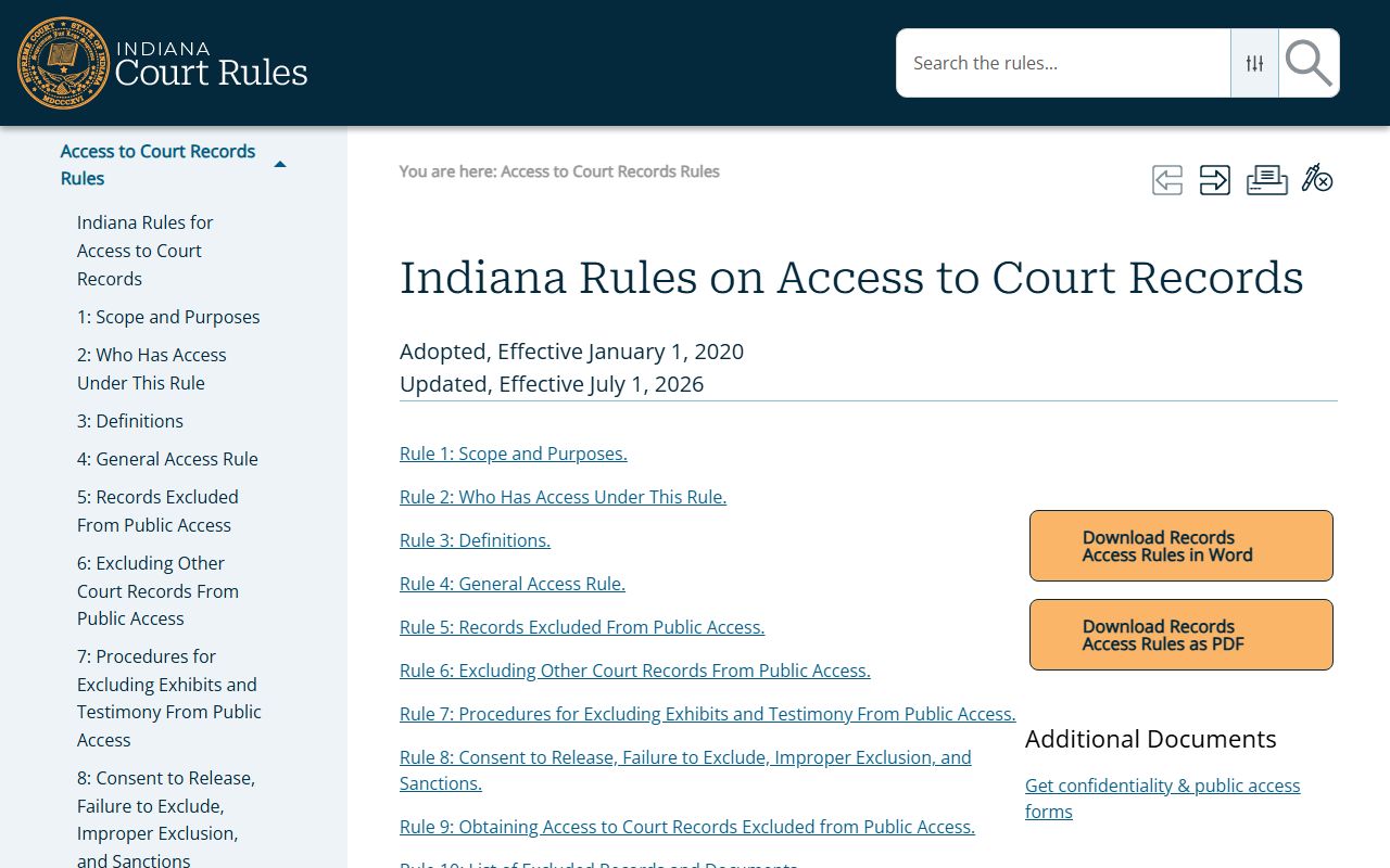 Fayette County court records Indiana access rules index