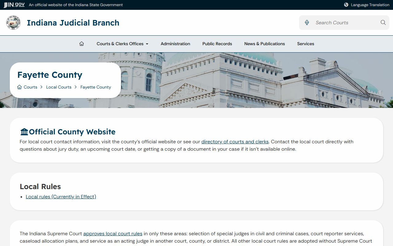 Fayette County court records Indiana Judicial Branch page