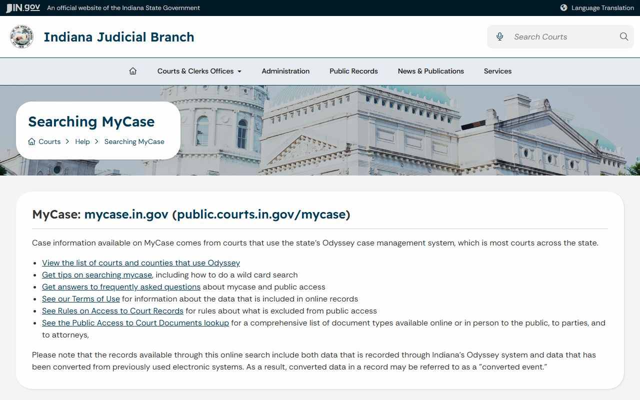 Fayette County court records MyCase help page