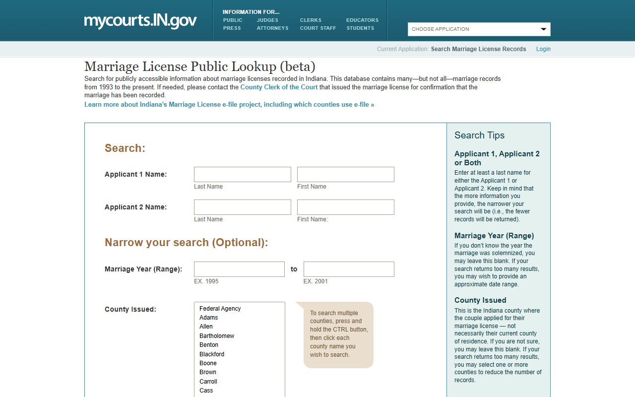 Fayette County marriage records Indiana Marriage License Public Lookup
