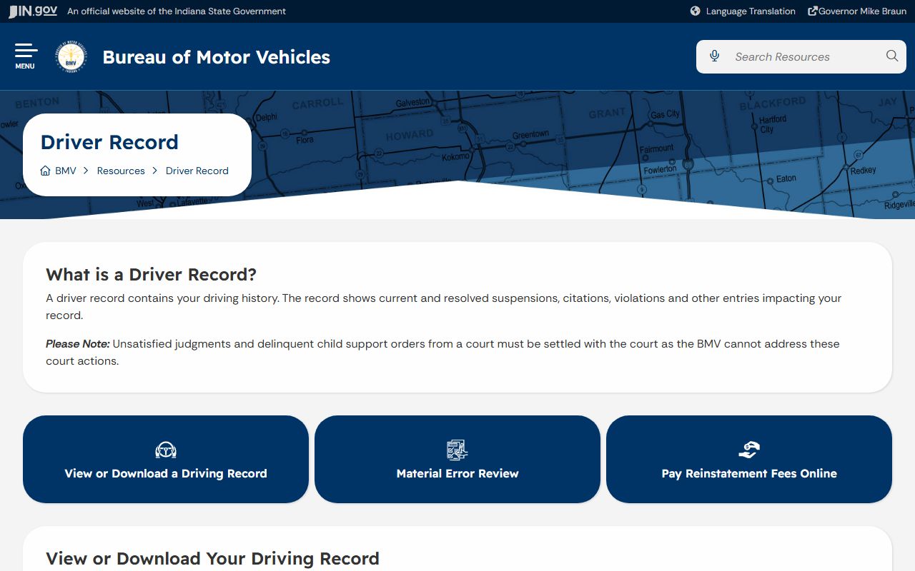 Fayette County traffic court records and Indiana BMV driver record access