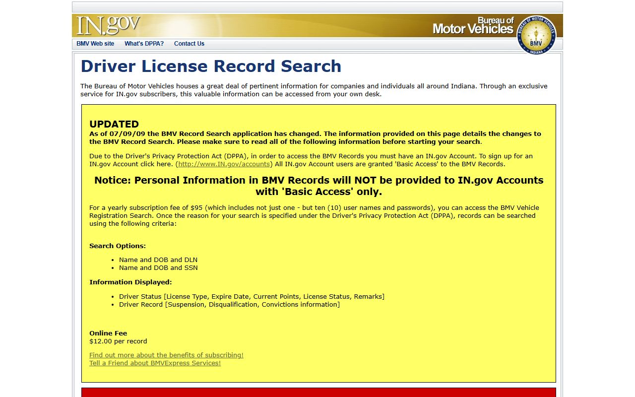 Fayette County traffic court records compared with IN.gov BMV license record search